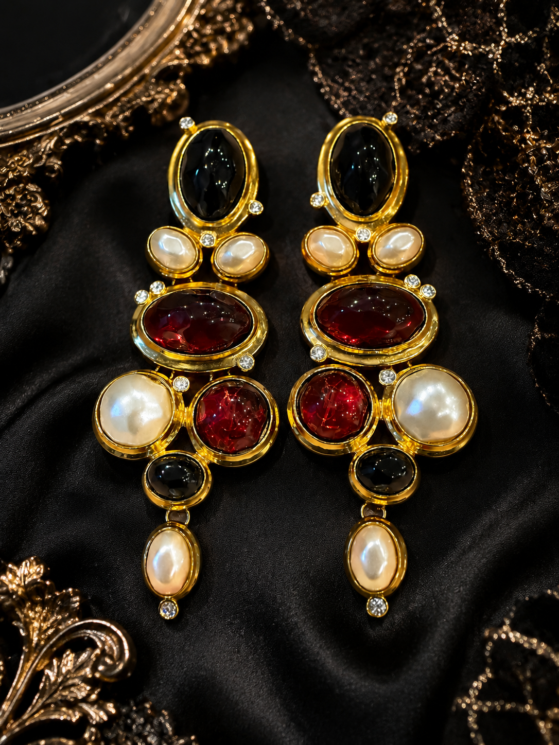Gold-Tone Amber Cabochon-Style Sculptural Clip-On Earrings. (Set) bundle price(set)