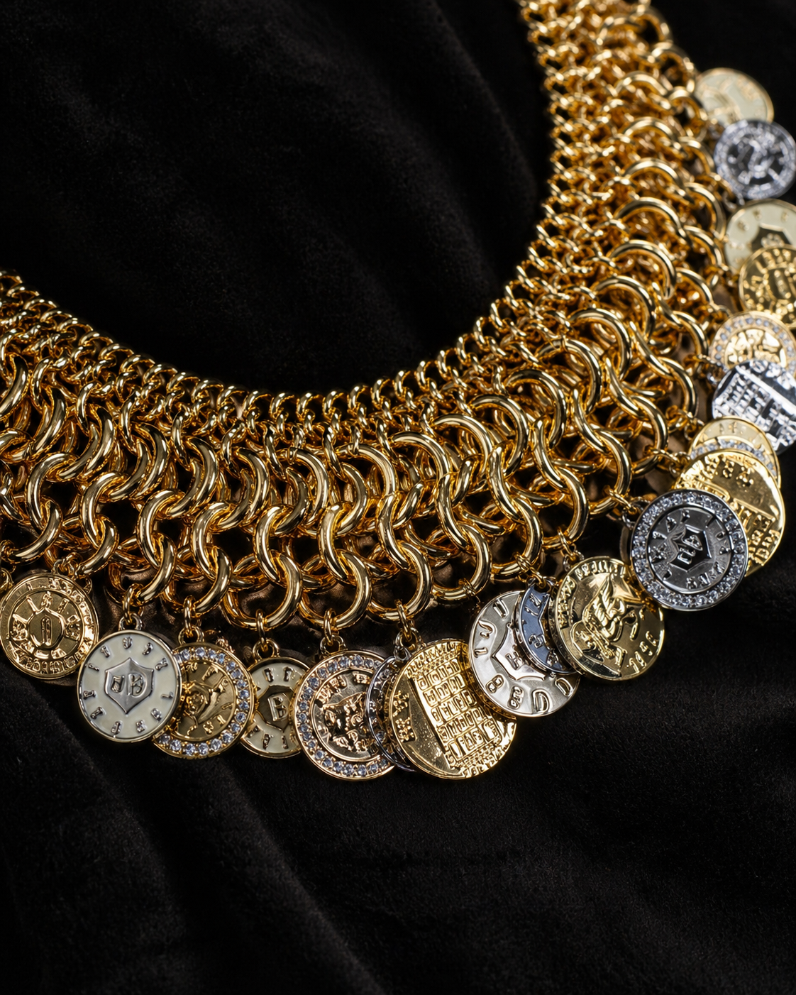 Vintage Gold Medallion Chain Statement Necklace