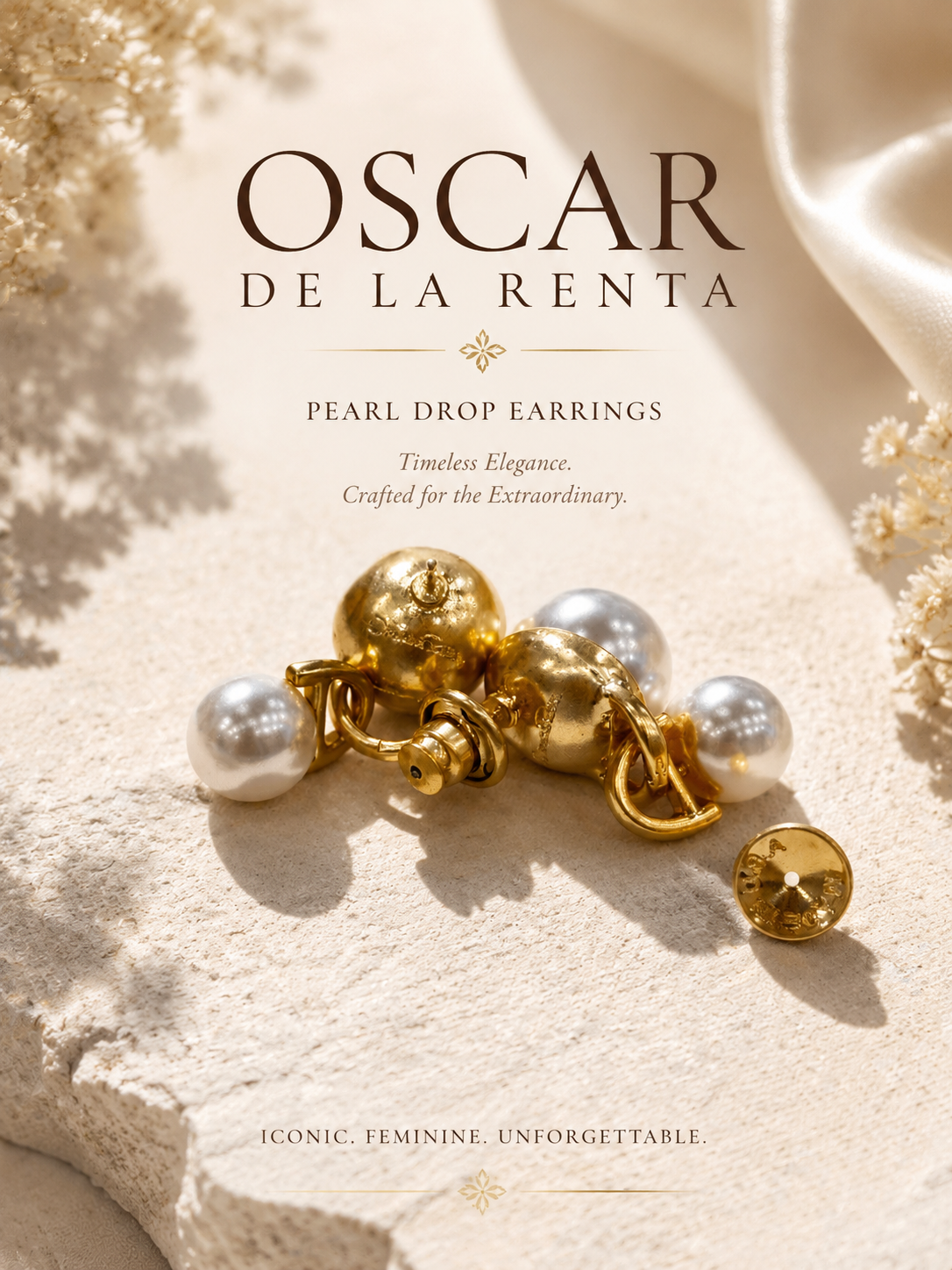 Gold-tone pearl-style-style double-sphere drop stud earrings back view