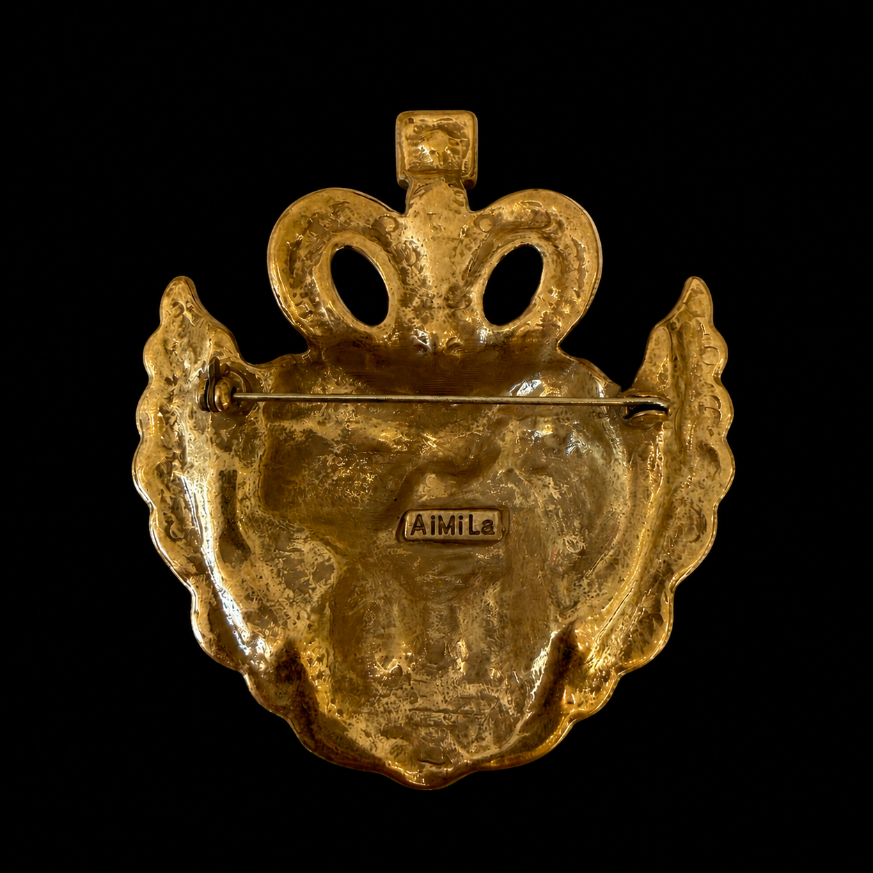 Gold-tone angel crown brooch with pin back view