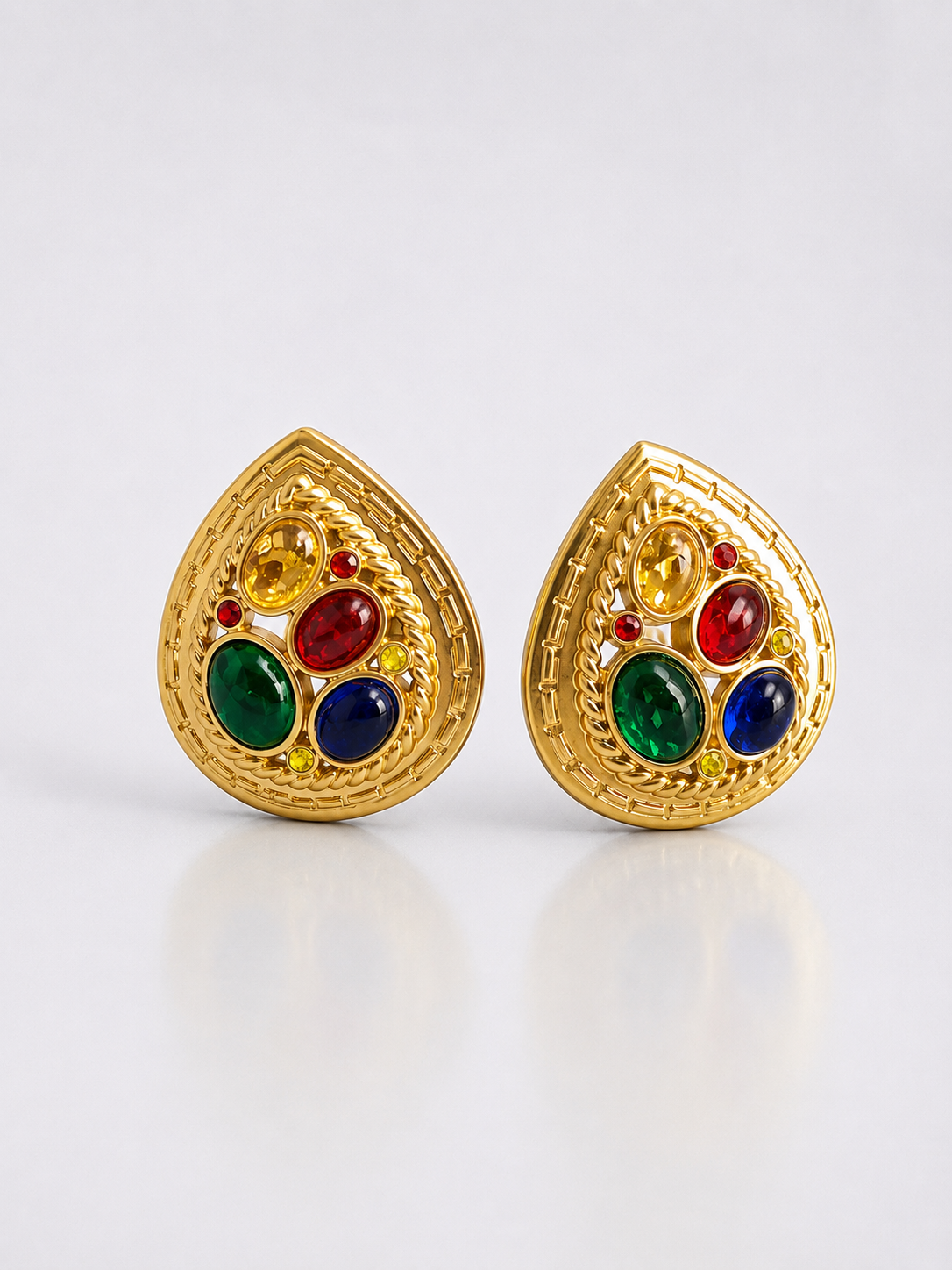 Gold-Tone Multicolor Teardrop Statement Earrings