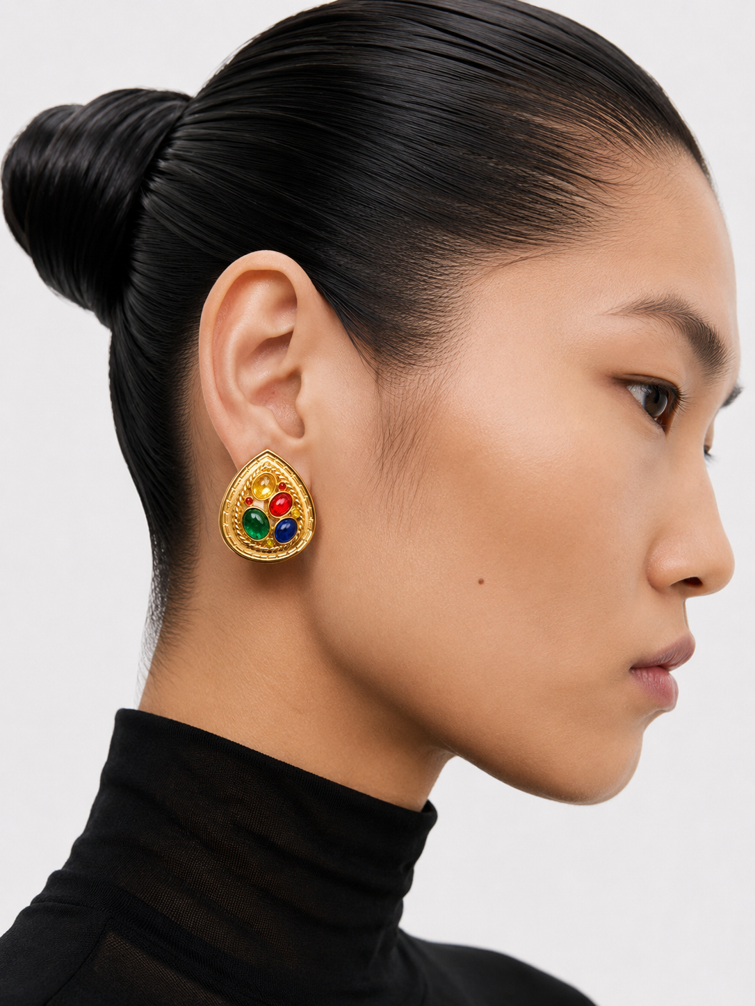 Gold-Tone Multicolor Teardrop Statement Earrings