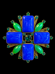 Gold-Tone Blue and Green Stone-Style Cross Brooch Pendant