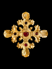 Gold-Tone Red Lion Cross Brooch Pendant