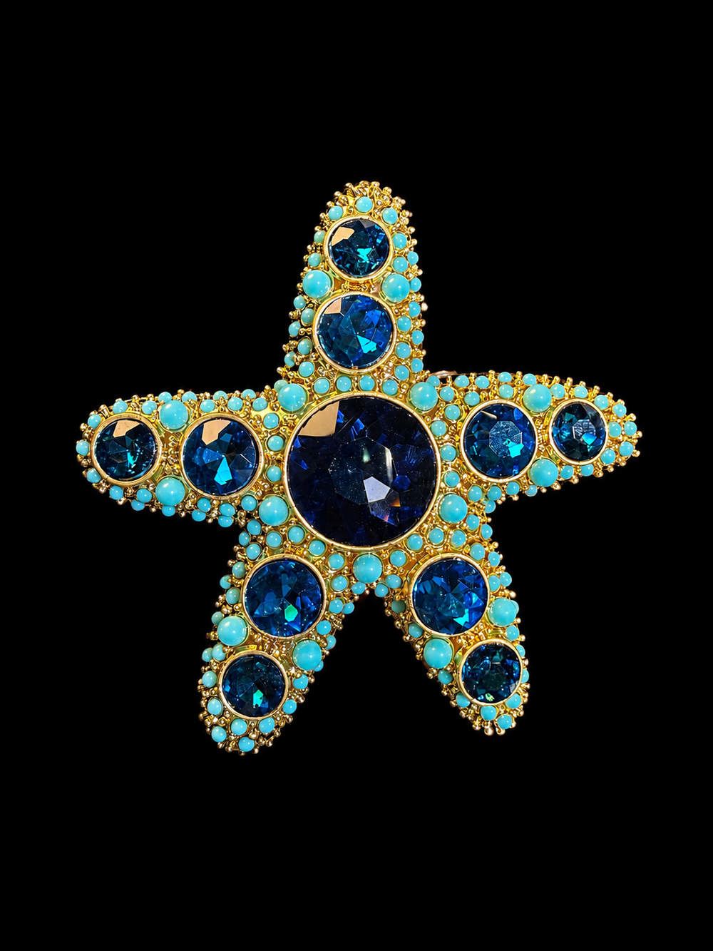 Gold-Tone Blue Starfish Brooch Pendant