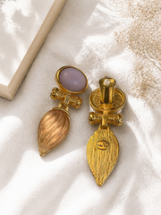 Gold-Tone Amber Crystal Pearl Sculptural Vintage Statement Ear Clip Earrings