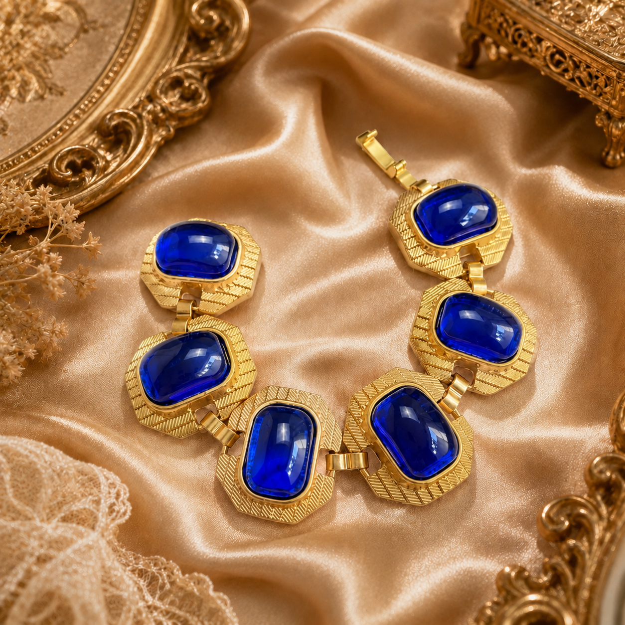 Gold-Tone Color Glass Stone-Style Statement Chain Bracelet