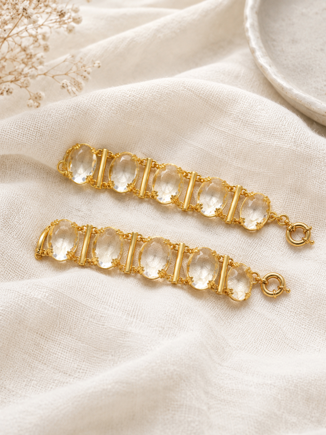 Gold-Tone Transparent Glass Faceted Statement Chain Bracelet