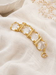 Gold-Tone Transparent Glass Faceted Statement Chain Bracelet
