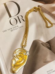 Gold-Tone Ear Sculptural Crystal Statement Pendant Necklace