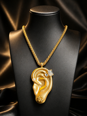 Gold-Tone Ear Sculptural Crystal Statement Pendant Necklace