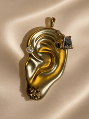 Gold-Tone Ear Sculptural Crystal Statement Pendant Necklace