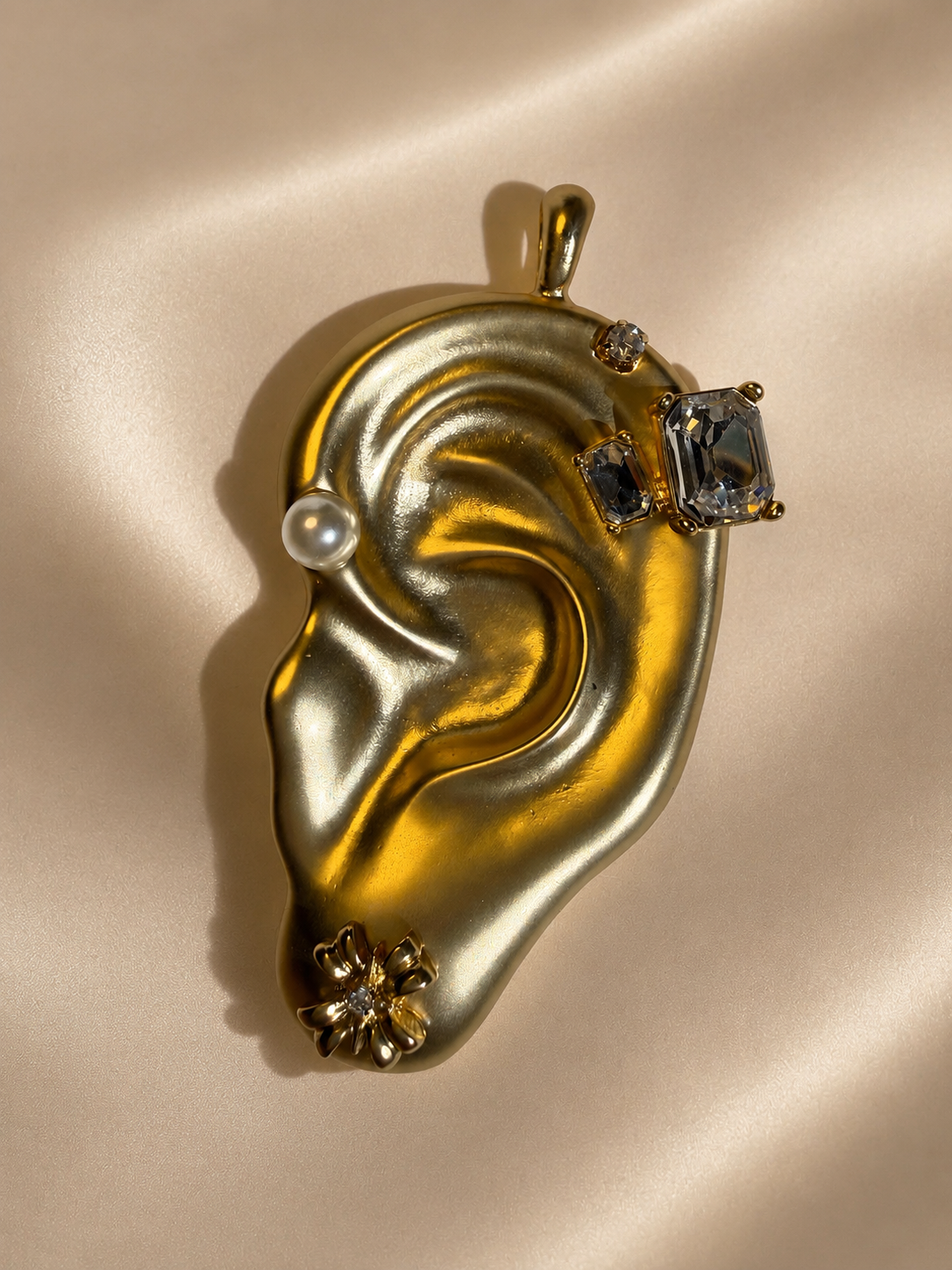 Gold-Tone Ear Sculptural Crystal Statement Pendant Necklace
