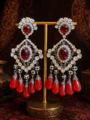 Oversized Red Crystal Teardrop Sculptural Statement Ear Clip Earrings