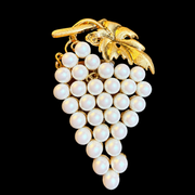 Gold-Tone White Grape Brooch Pendant