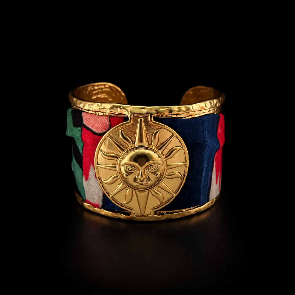 18K gold-plated adjustable French playful silk scarf sun cuff bracelet