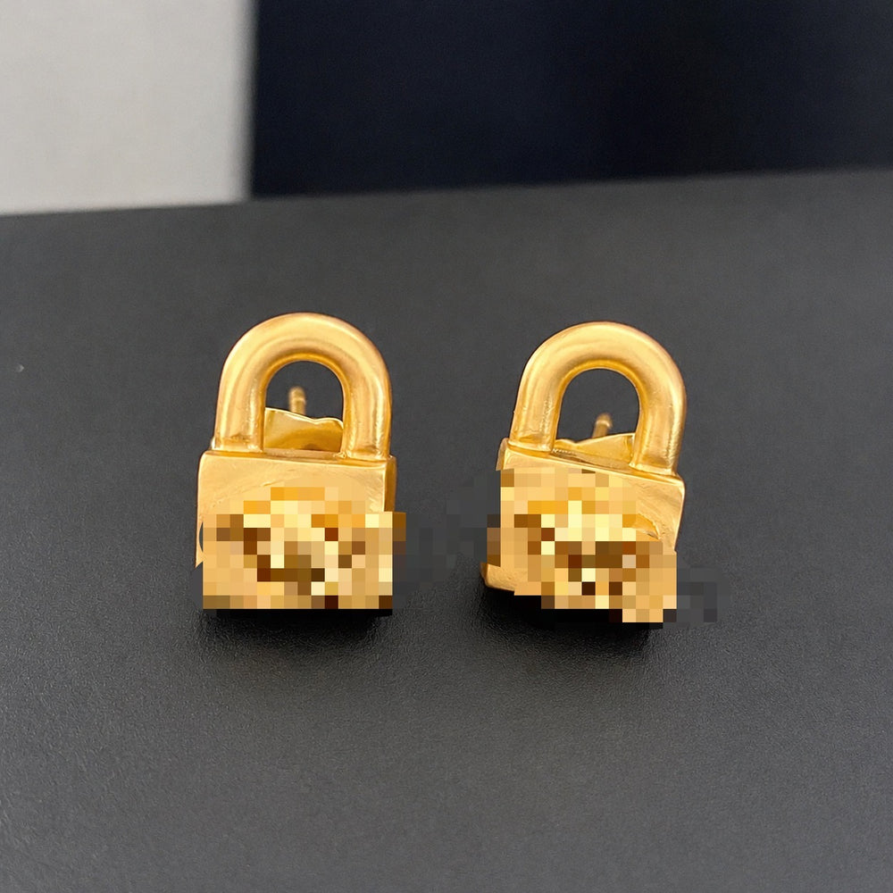 18K gold-plated vintage-inspired lock stud earrings, front view
