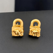 18K gold-plated vintage-inspired lock stud earrings, front view