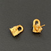 18K gold-plated vintage-inspired lock stud earrings showing post-back fastening