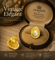 18K gold-tone pearl-style adjustable open ring showing band and side detail