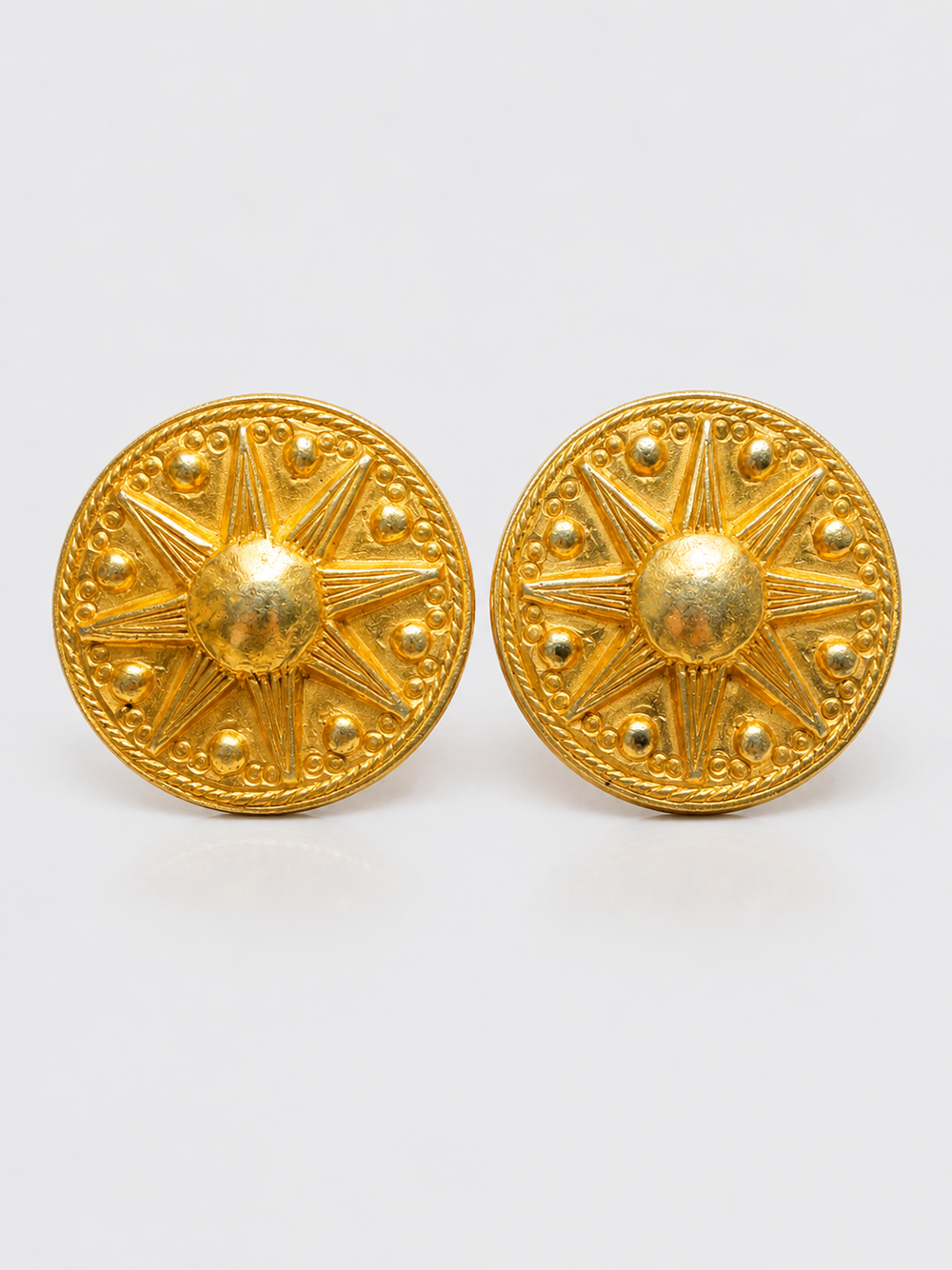 Vintage Starburst Sculpted Gold Statement Ear Clip Earrings (Pre-Order)