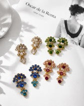 Gold-tone floral crystal-style drop stud earrings in assorted colors