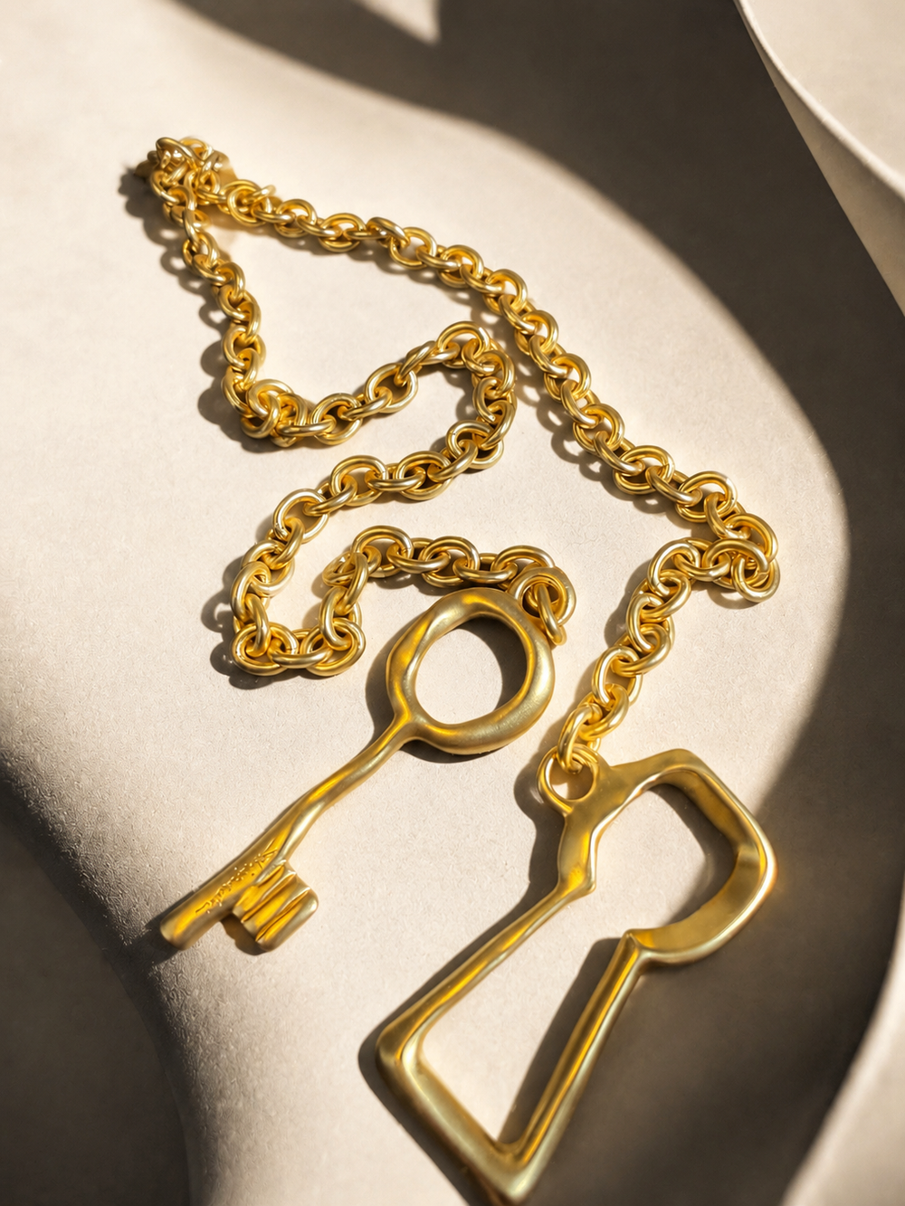 Gold-Tone Key Pendant Statement Necklace with Oversized Chain