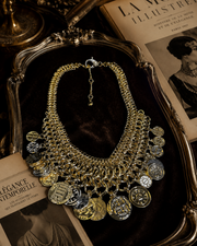 Vintage Gold Medallion Chain Statement Necklace