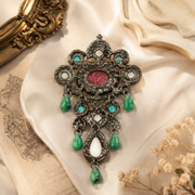 Silver-Tone Multicolor Stone-Style Statement Brooch