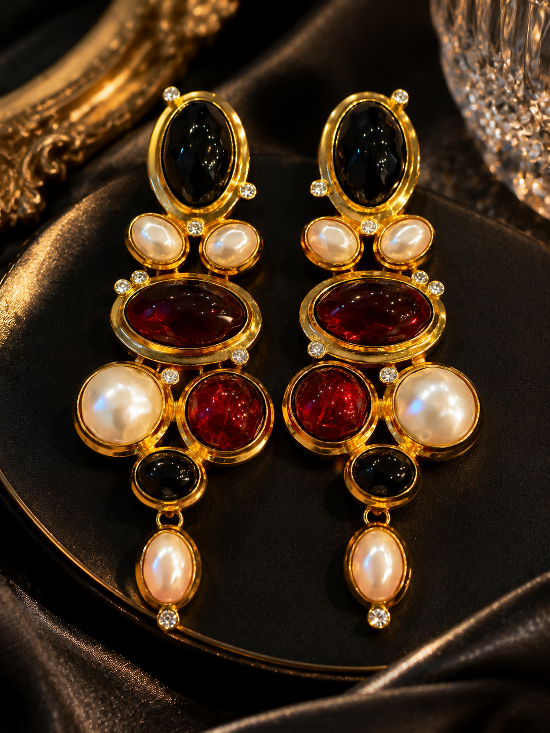 Gold-Tone Amber Cabochon-Style Sculptural Clip-On Earrings. (Set) bundle price(set)