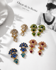 Gold-Tone Floral Crystal-Style Drop Stud Earrings