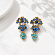 Gold-Tone Floral Crystal-Style Drop Stud Earrings
