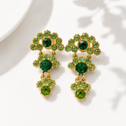 Gold-Tone Floral Crystal-Style Drop Stud Earrings