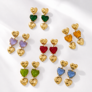 Gold-Tone Glass Heart Triple-Pendant Stud Earrings
