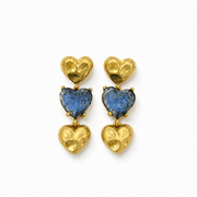 Gold-Tone Glass Heart Triple-Pendant Stud Earrings