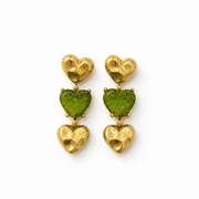 Gold-Tone Glass Heart Triple-Pendant Stud Earrings