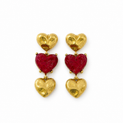 Gold-Tone Glass Heart Triple-Pendant Stud Earrings