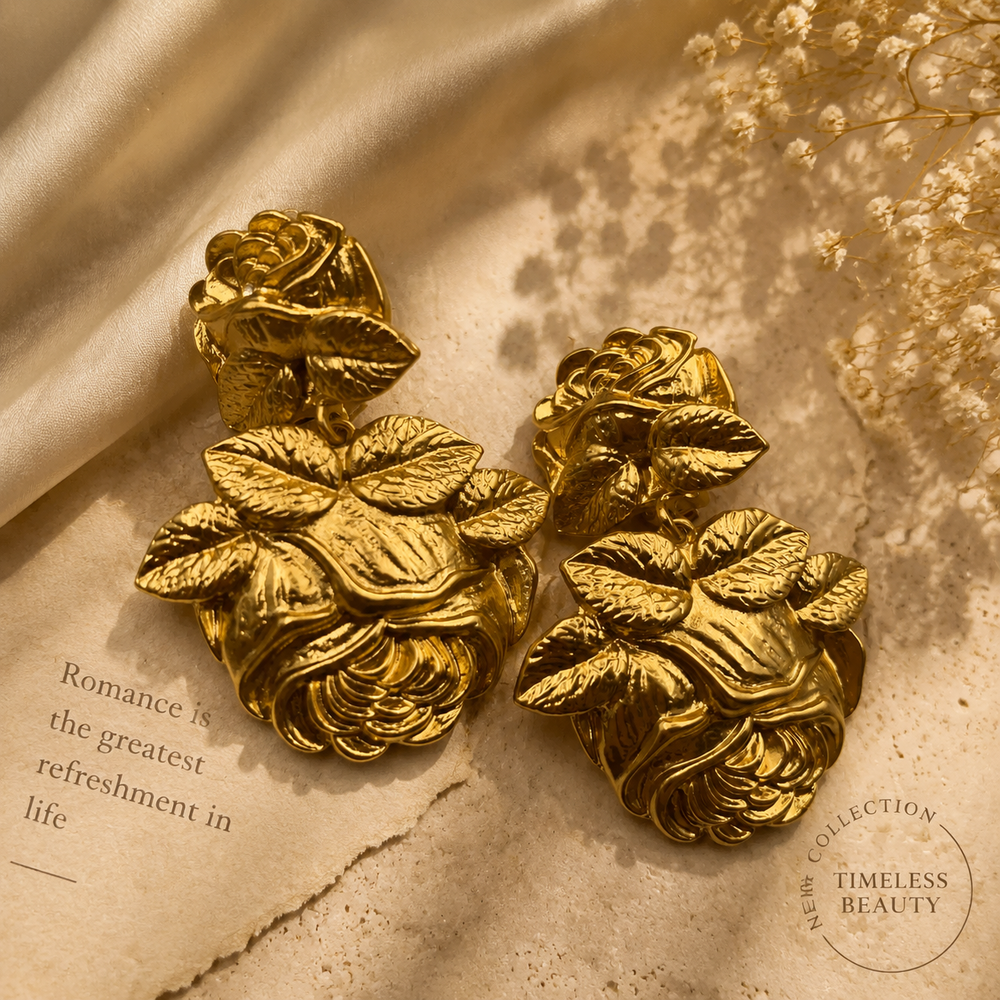 Gold-Tone Rose Relief Clip-On Earrings
