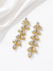 Clear gold-tone leaf rhinestone drop stud earrings