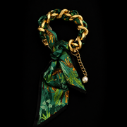 24K gold-plated French romantic silk scarf bracelet in green