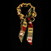 24K gold-plated French romantic silk scarf bracelet in multicolor