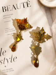 24K gold-tone copper floral clip-on earrings back clip detail