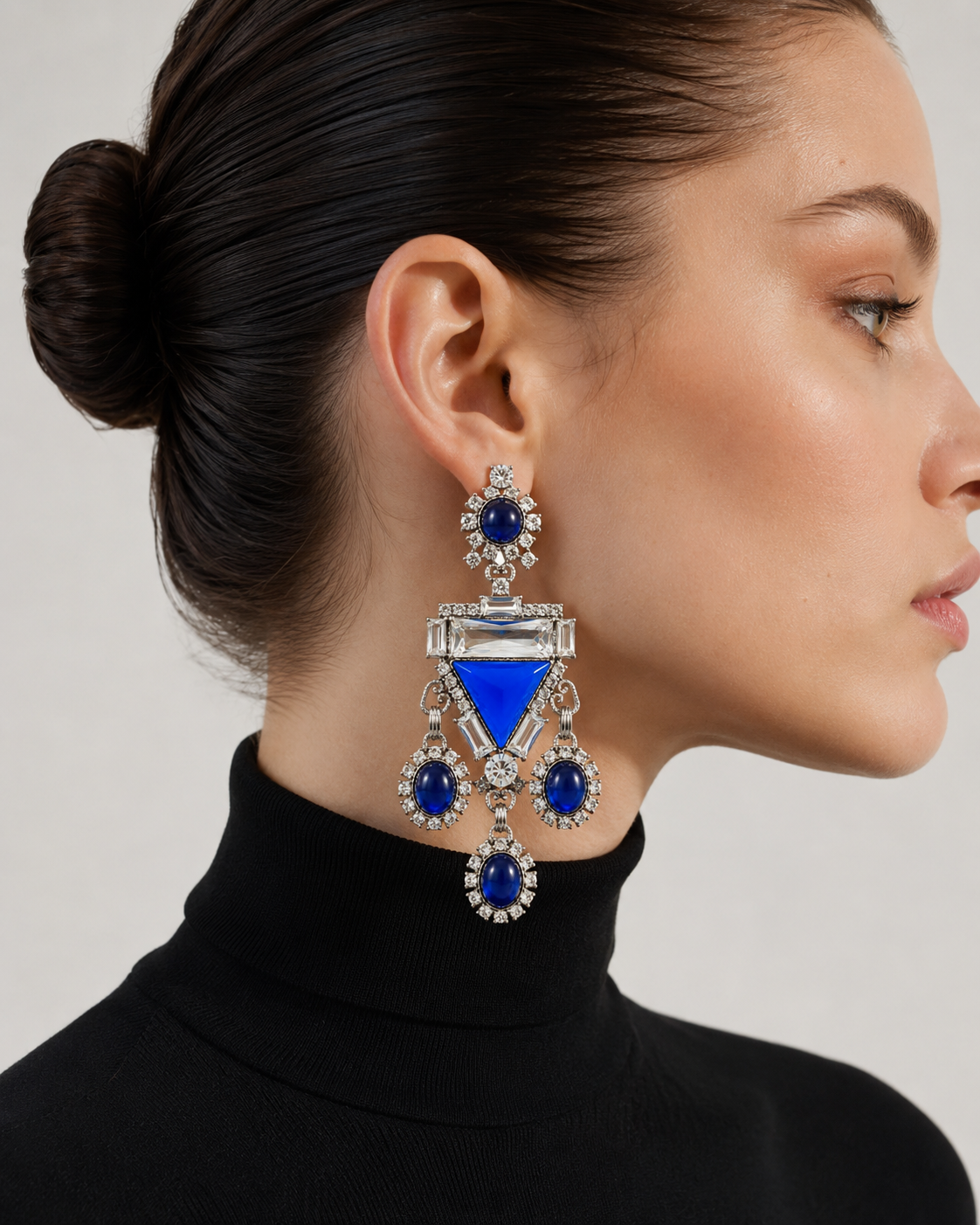 Silver-Tone Blue Stone-Style Chandelier Statement Earrings