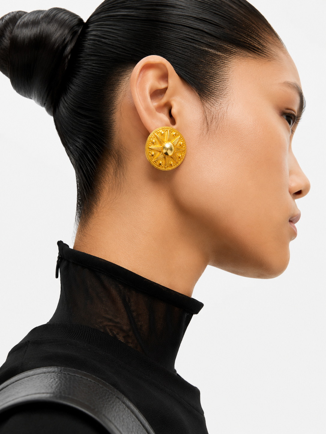 Vintage Starburst Sculpted Gold Statement Ear Clip Earrings (Pre-Order)