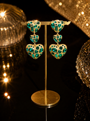 Vintage-Inspired Green Heart Statement Jewelry Set (Necklace / Bracelet / Earrings)