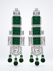 Silver-Tone Emerald Green Crystal-Style Statement Earrings-clip