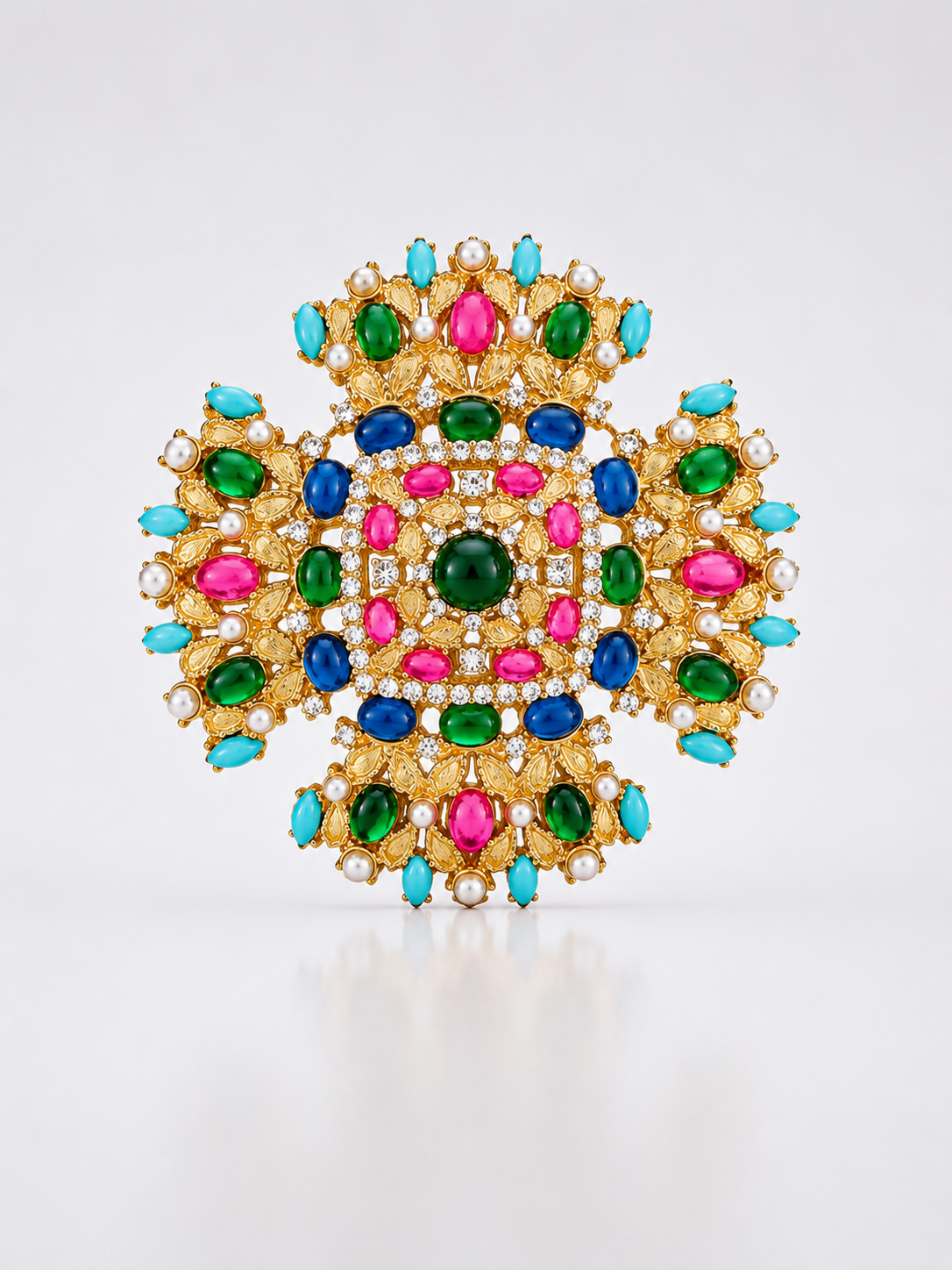 Gold-Tone Multicolor Stone-Style Statement Brooch