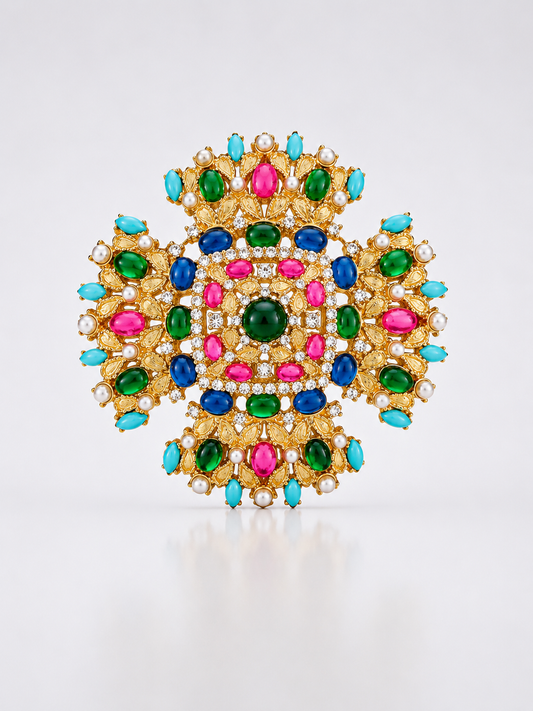 Gold-Tone Multicolor Stone-Style Statement Brooch