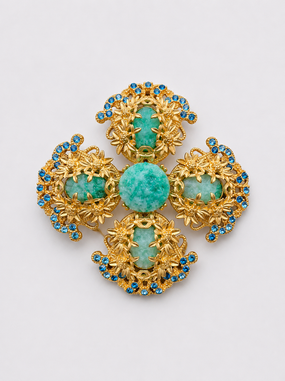 Gold-Tone Turquoise Stone-Style Floral Statement Brooch
