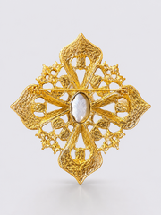 Gold-Tone Green and Turquoise Stone-Style Ornate Statement Brooch